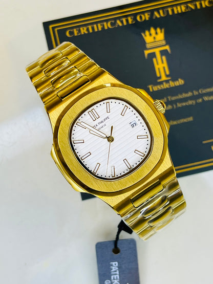 Gold White Automatic Nautilus Super Clone Watch