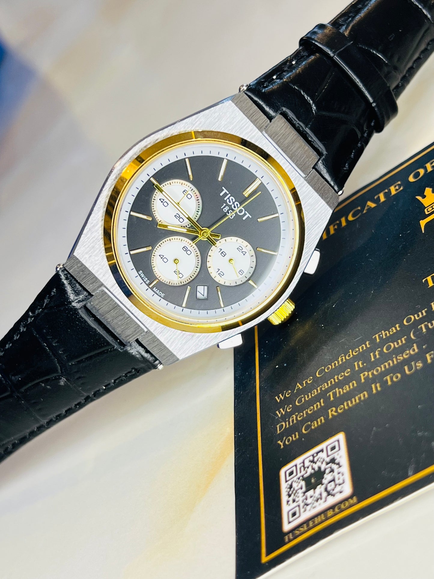 Leather Strapped Tissot PRX 1853 Chronograph Watch