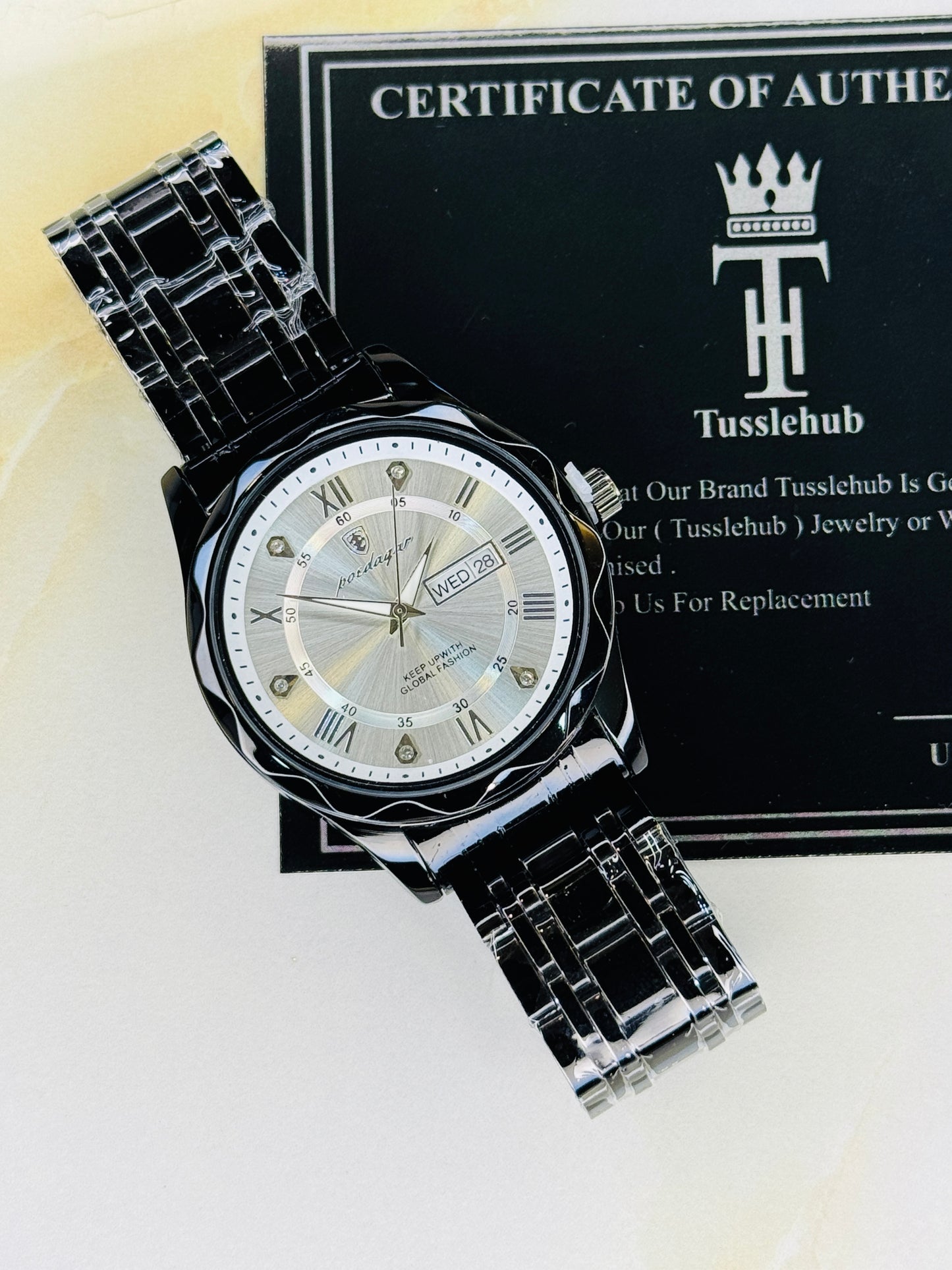 Black White Poedagar Saint Day Date Watch