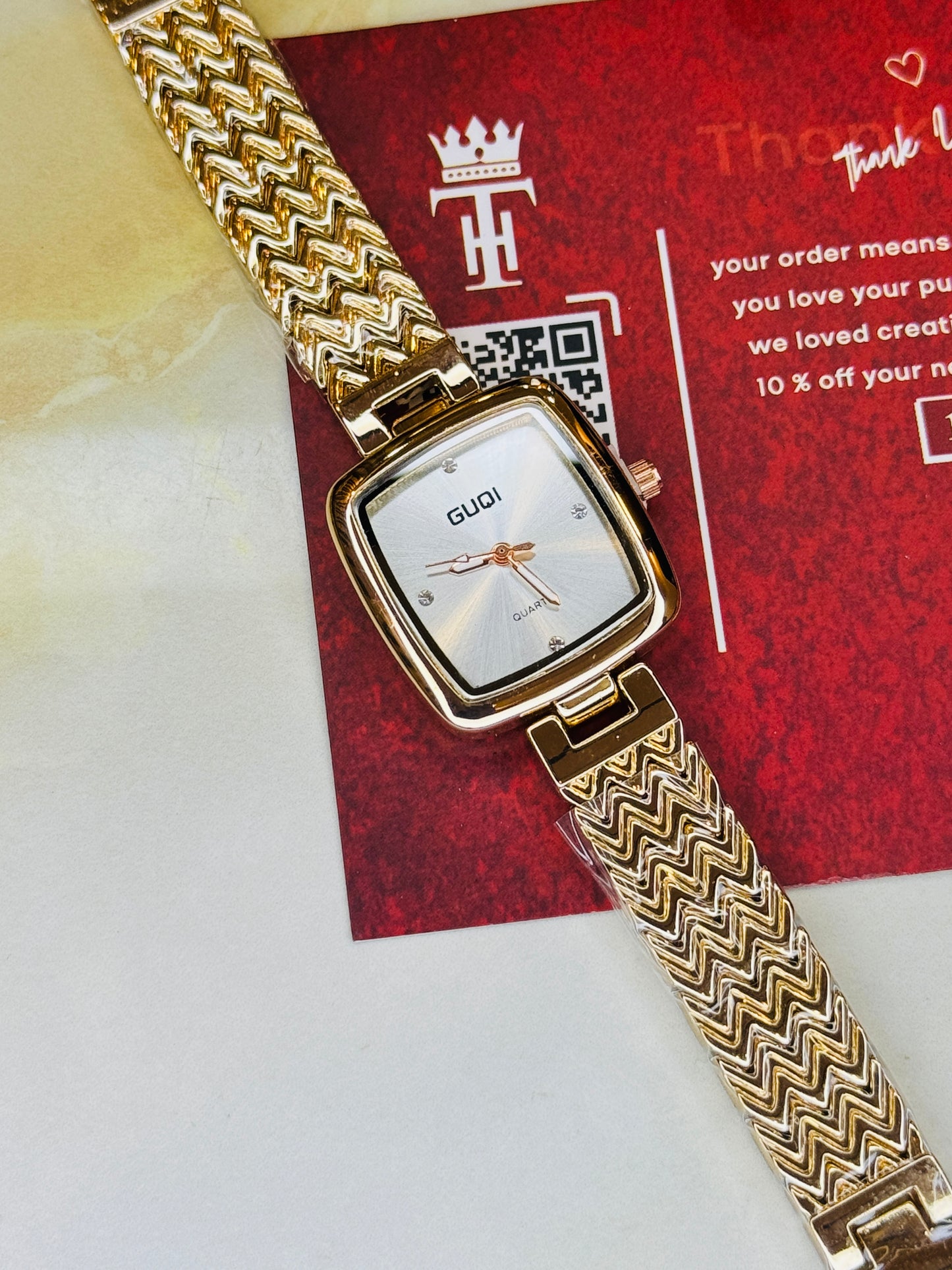 Rose Gold White Guqi Square Watch For Her