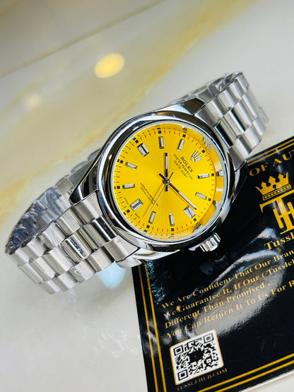 Silver Tiffany Yellow Round Rolex Watch