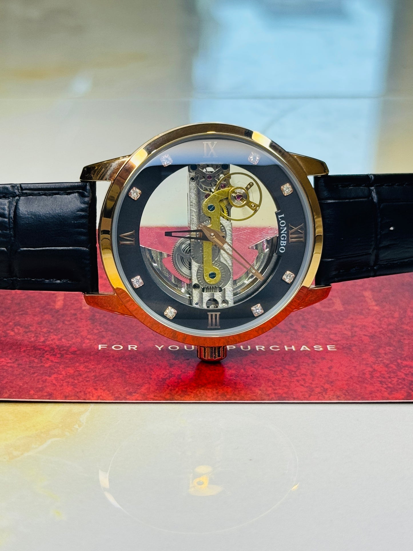 Longbo Skeleton Automatic Leather Watch