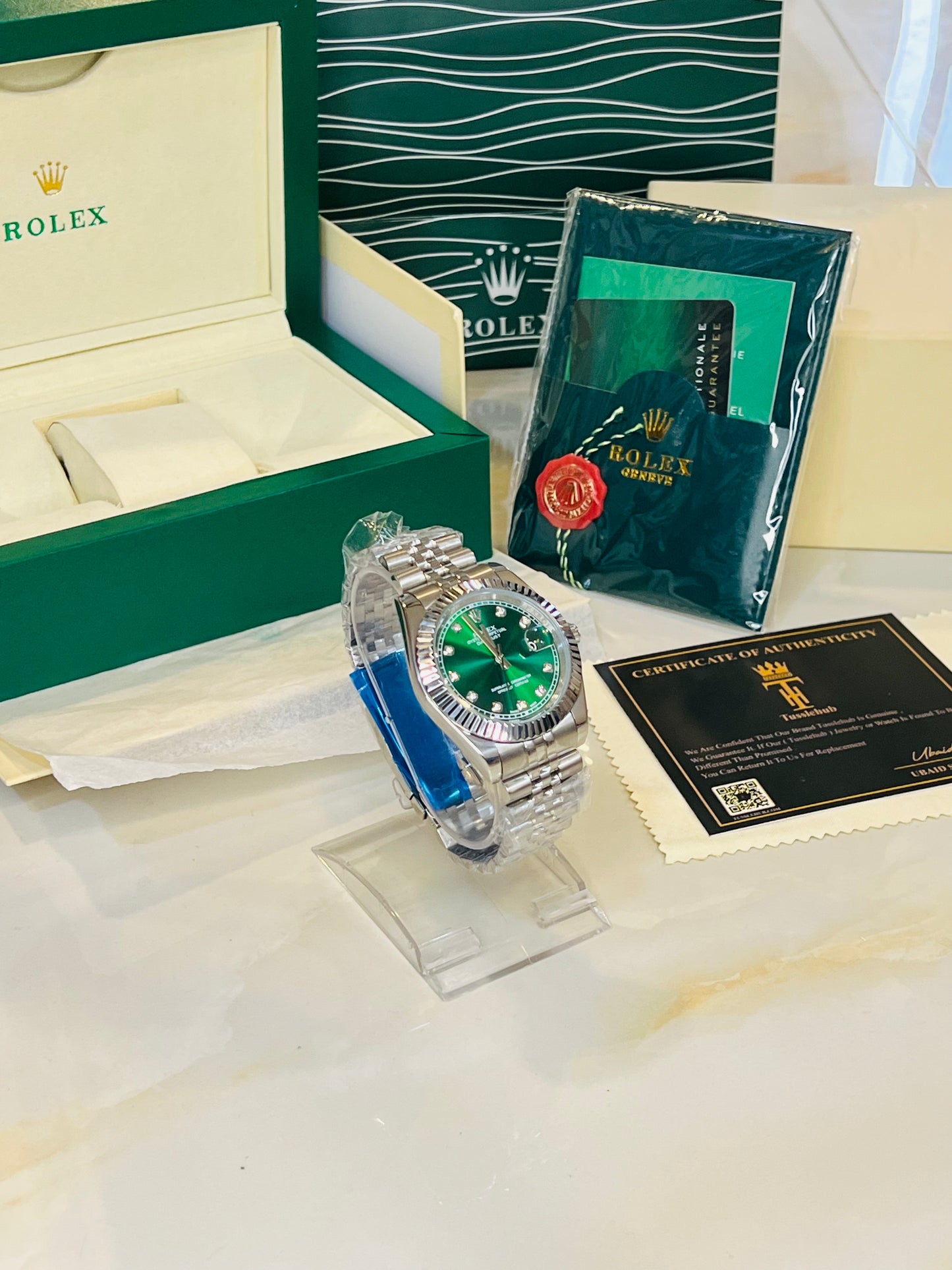 Date Just Silver Green Diamond Dial Quartz Master Clone Watch