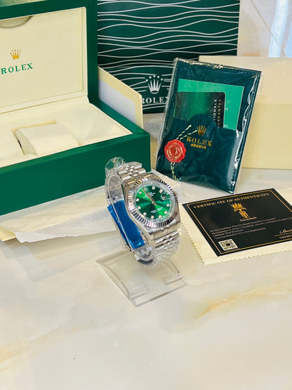 Date Just Silver Green Diamond Dial Quartz Master Clone Watch