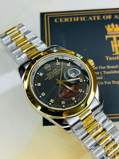Two Tone Metallic Plain Bezel Date Just Watch