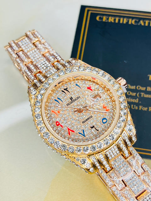 Rose Gold Iced Out Rainbow Date-just Watch