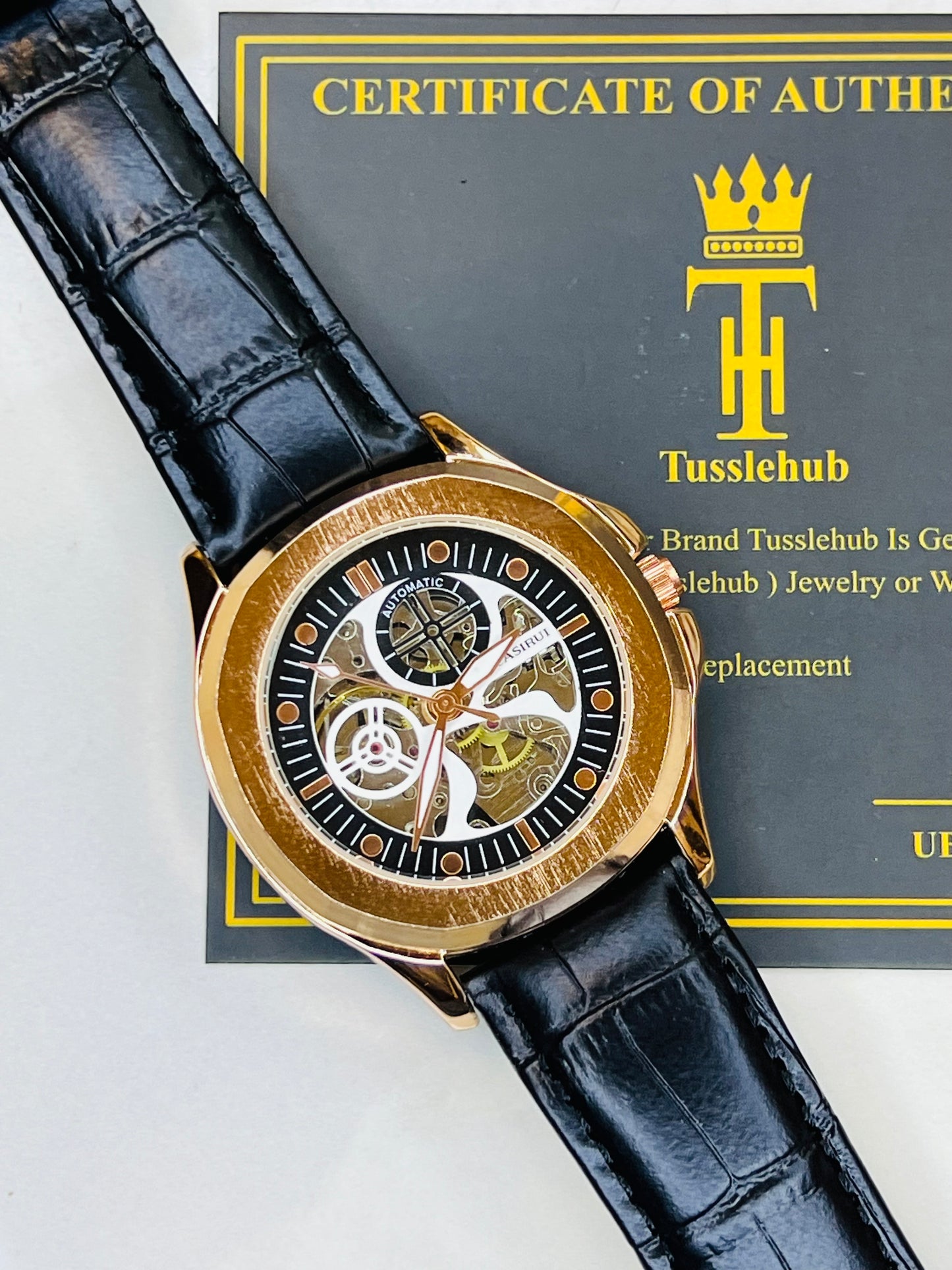 Casirui Black Rose Automatic Skeleton Leather watch