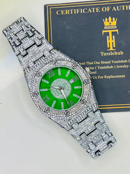 Silver Emerald AP Iced Out Watch