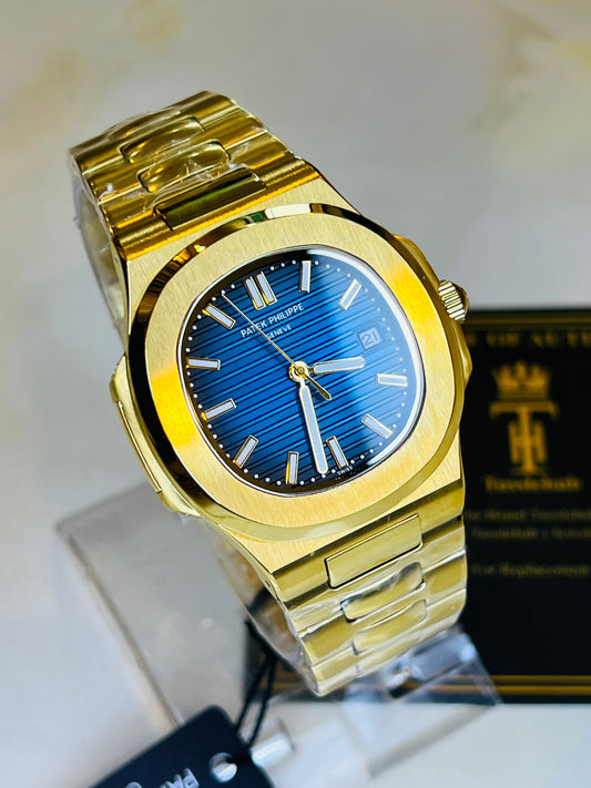 Gold Sapphire Blue Automatic Nautilus Super Clone Watch