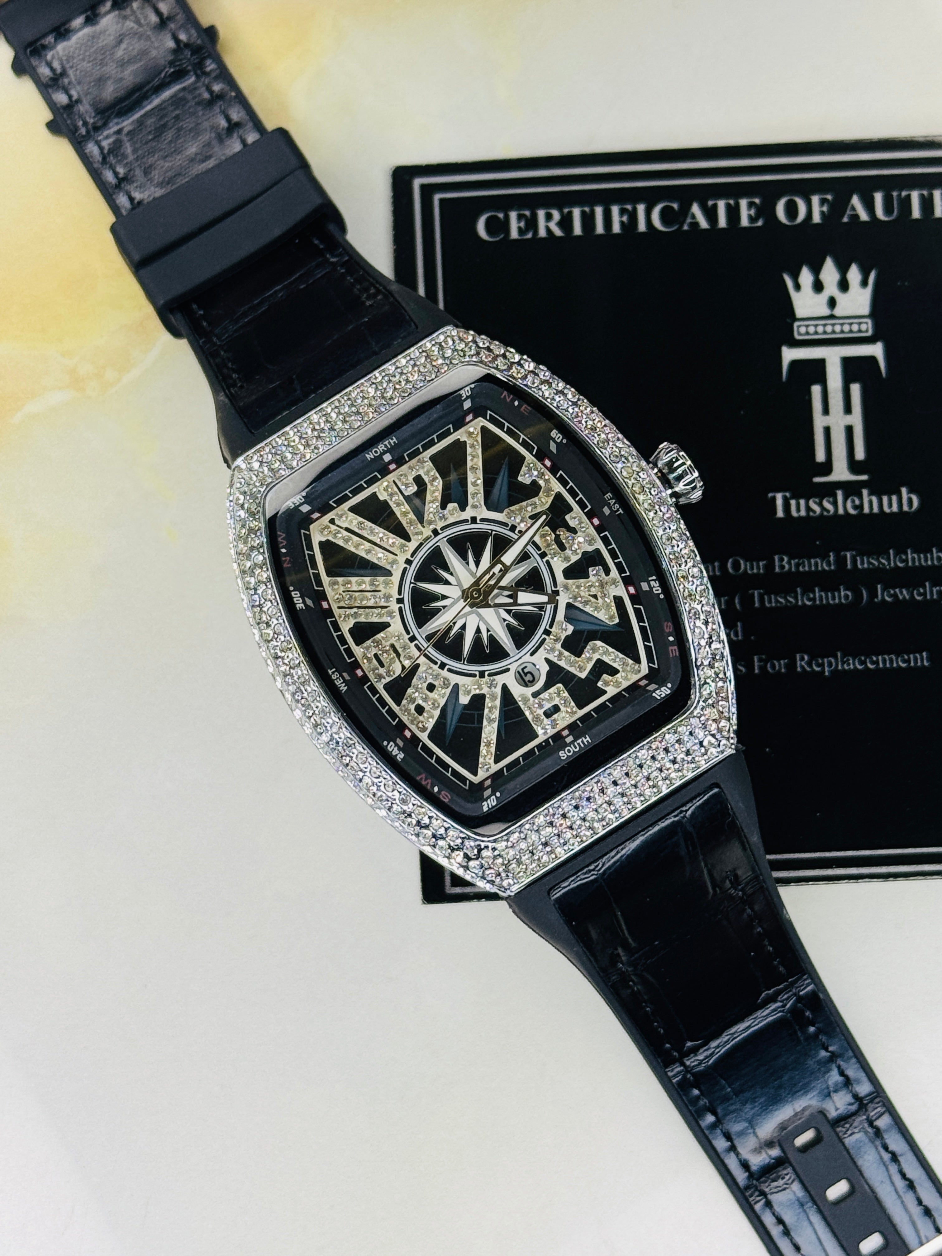 Vanguard Black Silver Iced Frank Muller Watch