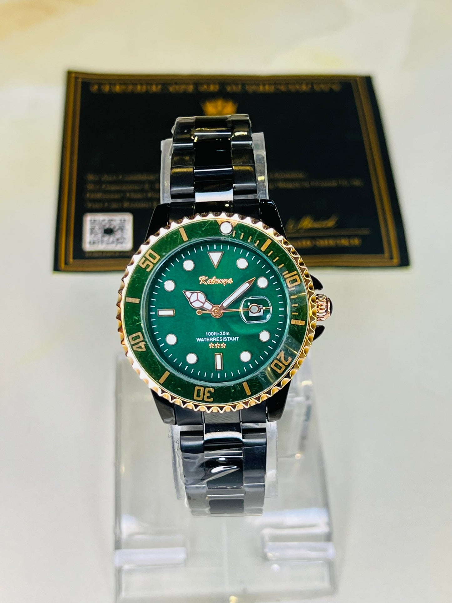 Kaluuya Black Green Rotating Bezel Couple Watches