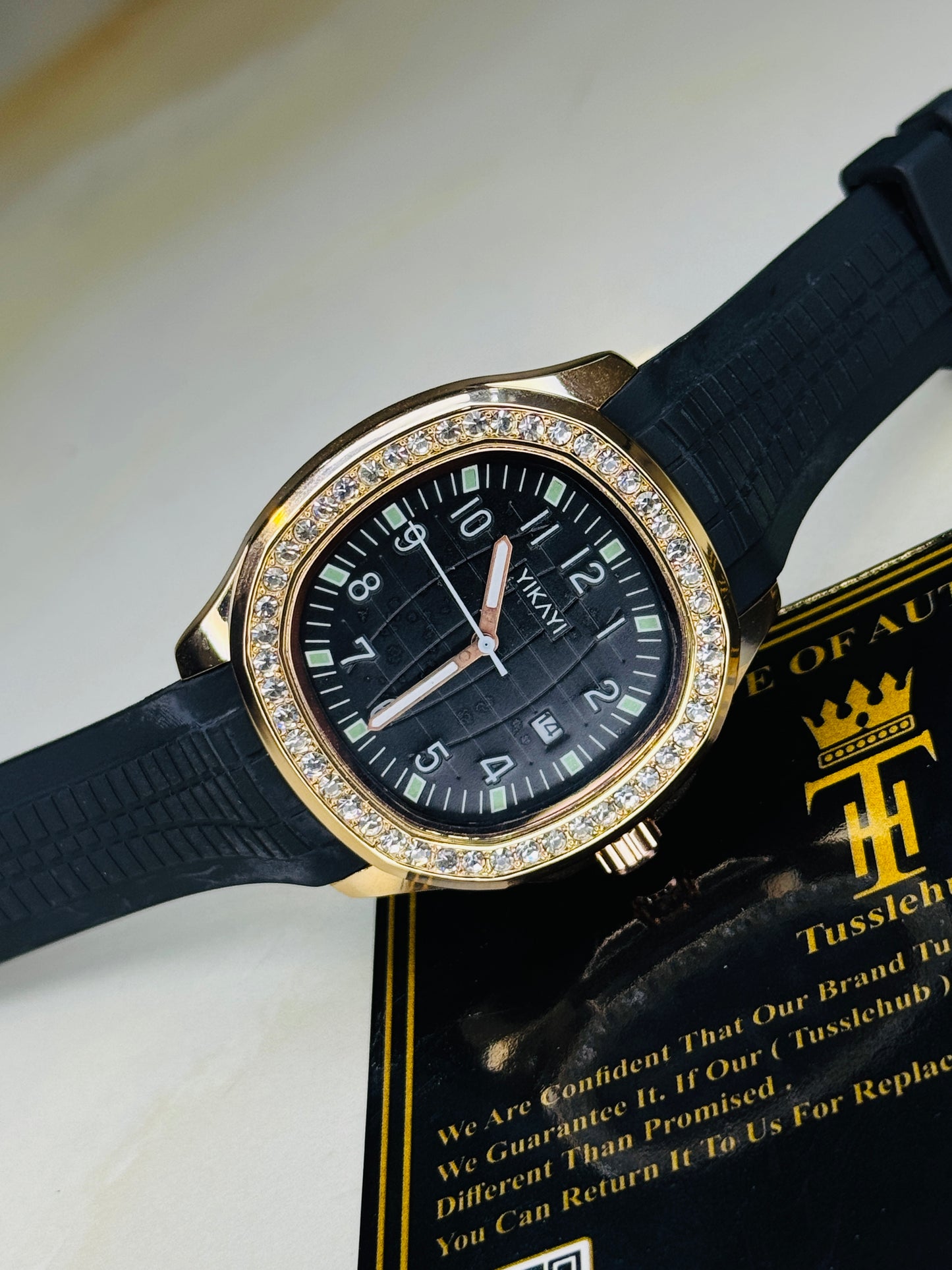 Black Rose Gold Zircon Silicon Nautilus Watch