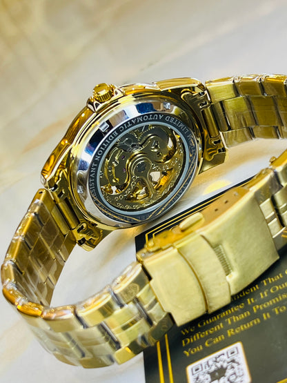 R-2 All Gold Chain Strap Skeleton Automatic Watch