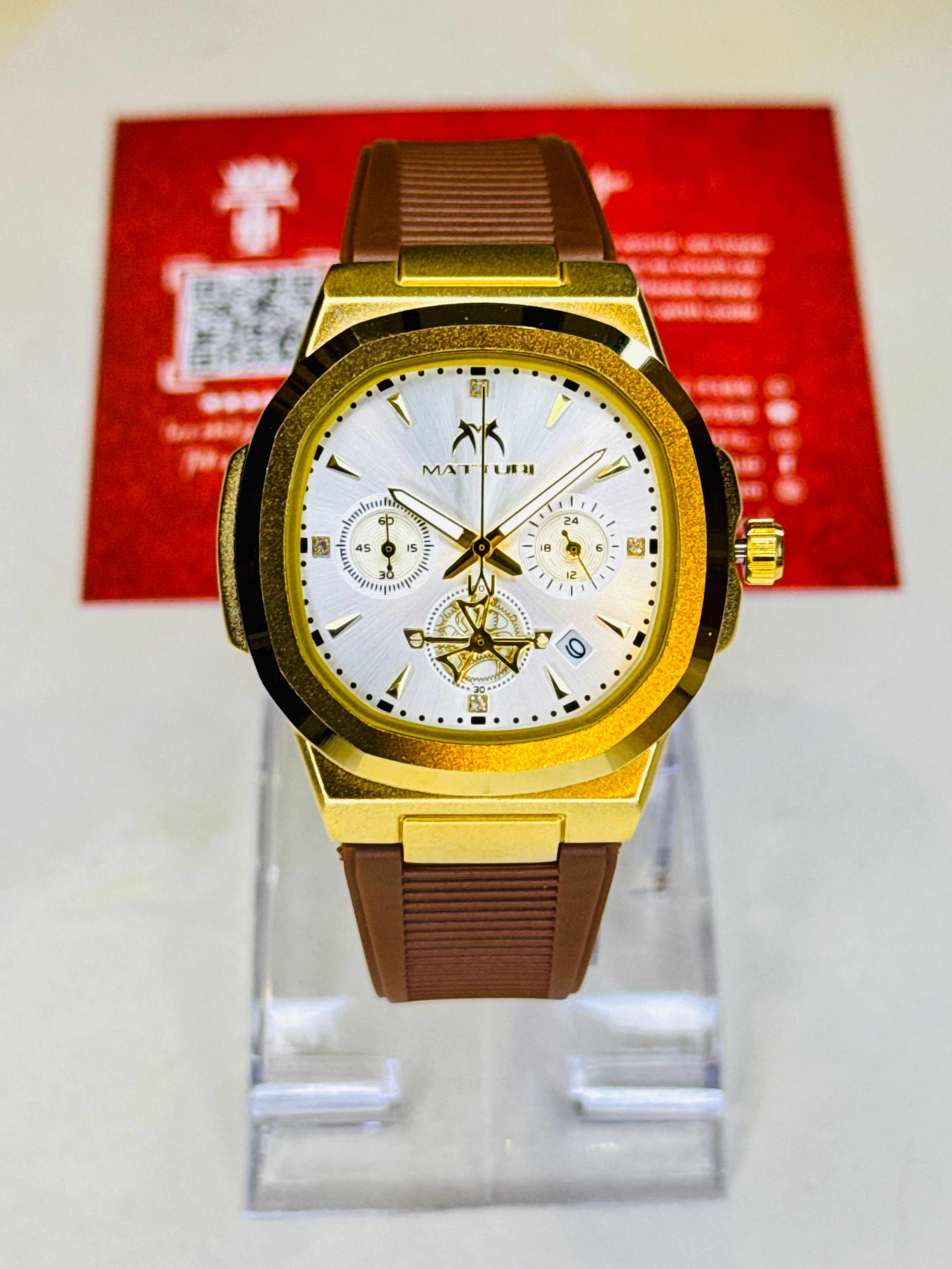 Matturi Brown Gold Silicone Chronograph Watch