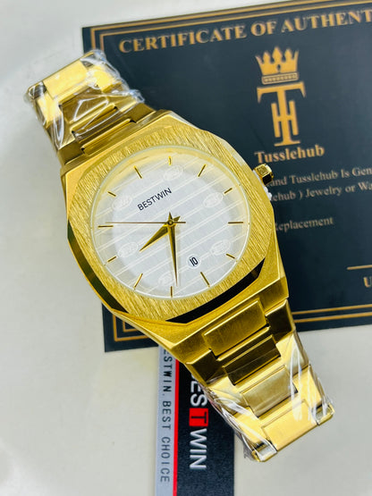 Gold White Dial Bestwin Watch