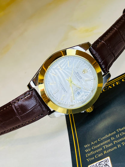 Brown White Palm Leather Rolex Watch