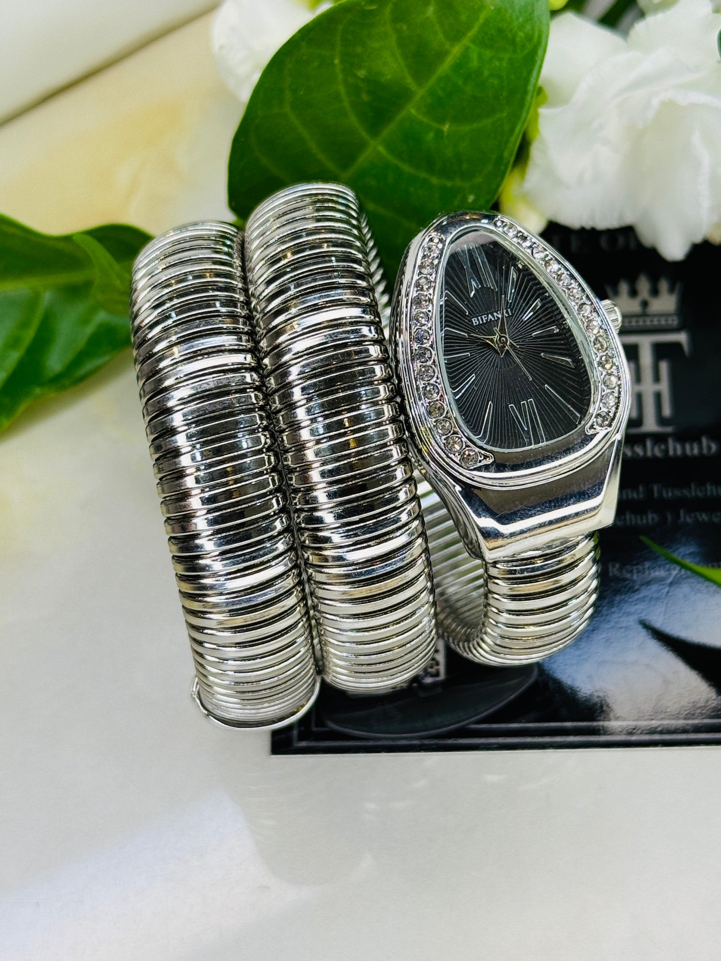 Silver Black Serpentine Watch For Her