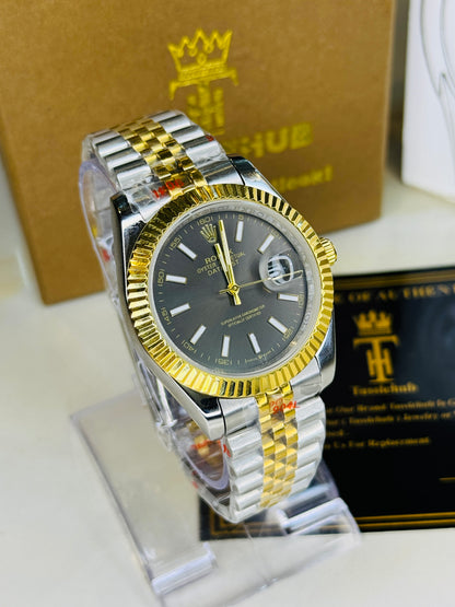 Jubilee Date Just Two Tone Vertical Fluted Bezel Metallic Dial Quartz Watch