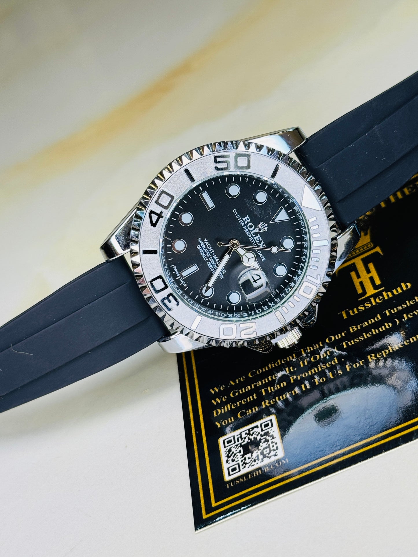 Silver Bezel Black Yatchmaster Watch
