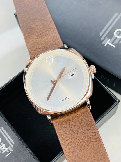 Tomi Brown White Sleek Dial Watch