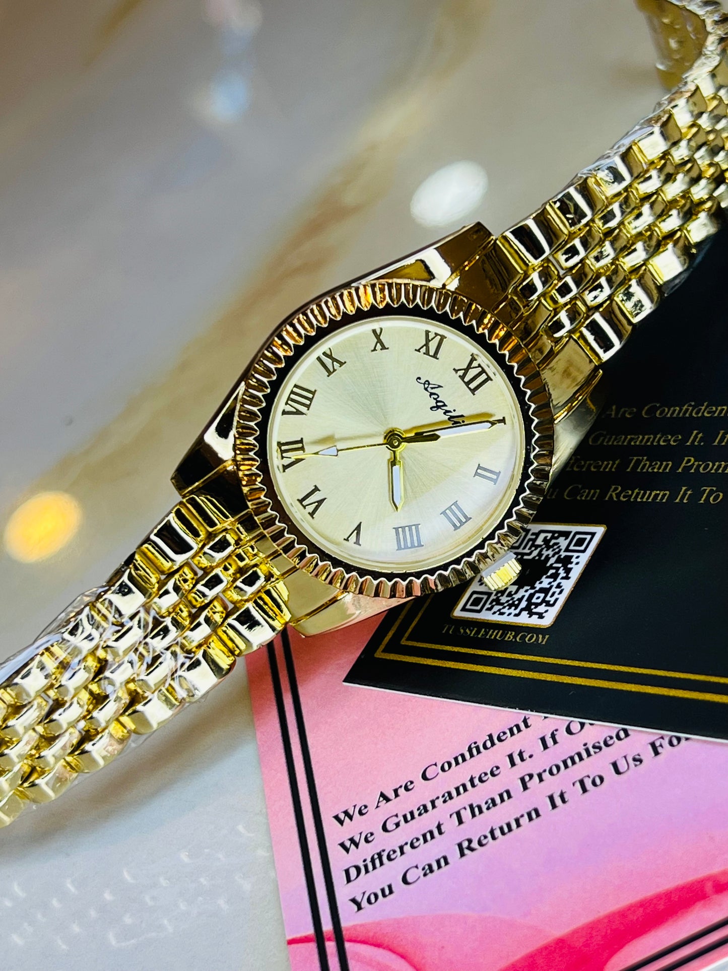 All Gold Aoqili Roman Flutted Watch for her