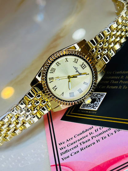 All Gold Aoqili Roman Flutted Watch for her