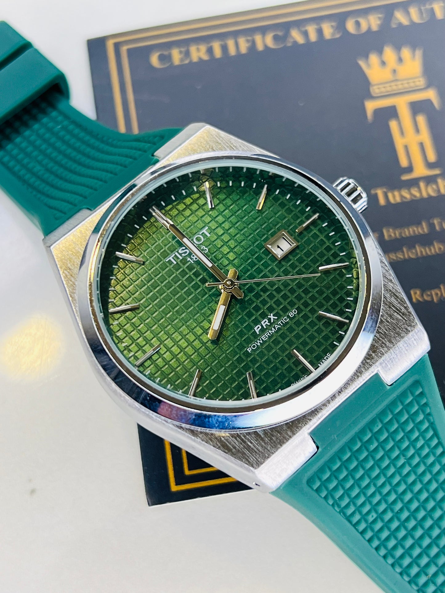Green Silver PRX Silicon Strap Watch