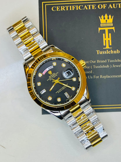 Premium Two Tone Black Date Just Plain Bezel Watch