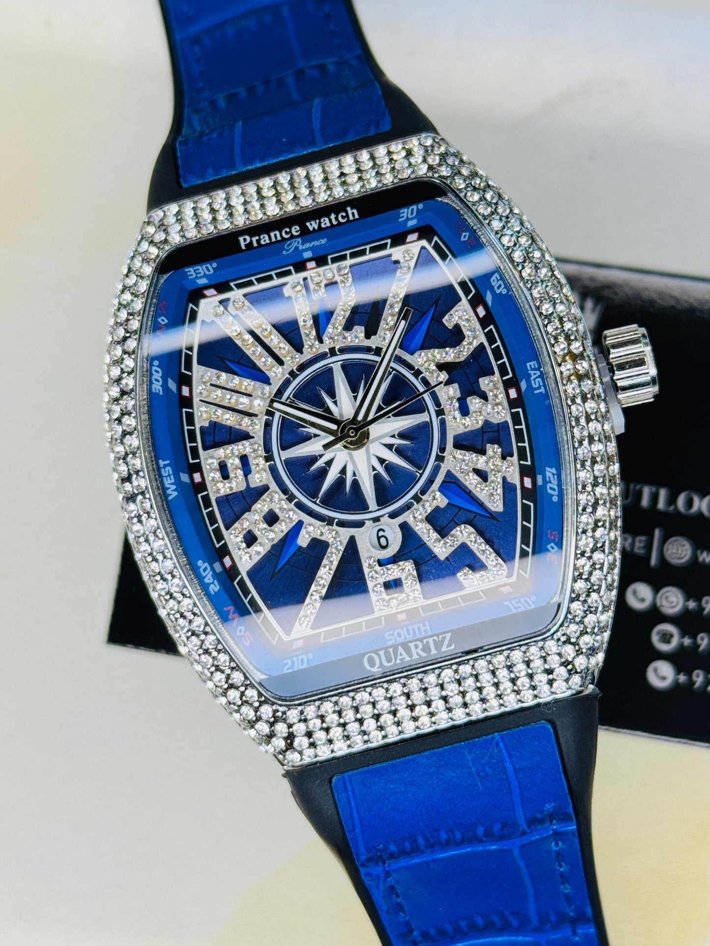 Blue Silver Iced Frank Muller Watch