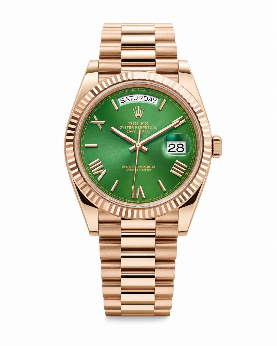 Day Date Rose Gold Emerald Dial Automatic Super Clone Watch