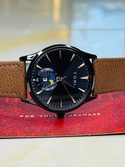 Tomi Brown Black Leather Magnetic Strap Watch