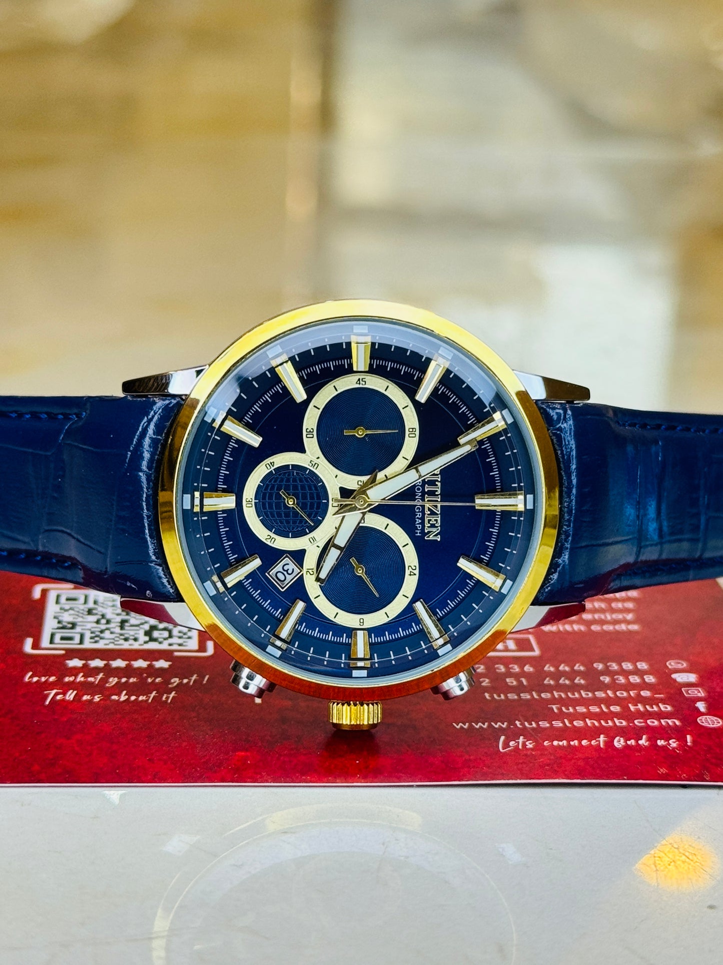 Citizen Globe Blue Gold Chronograph Watch
