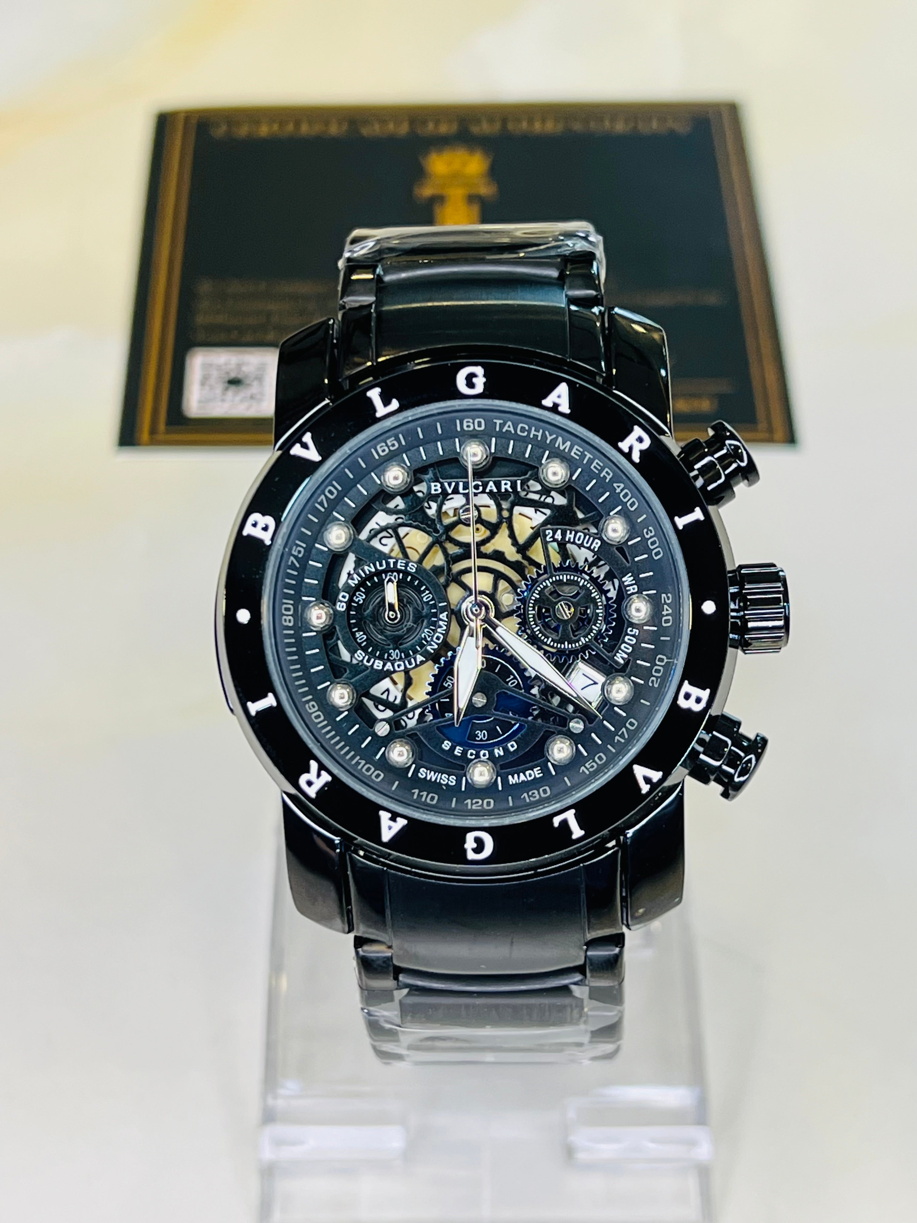 All Black Bvlgari Chronograph Watch