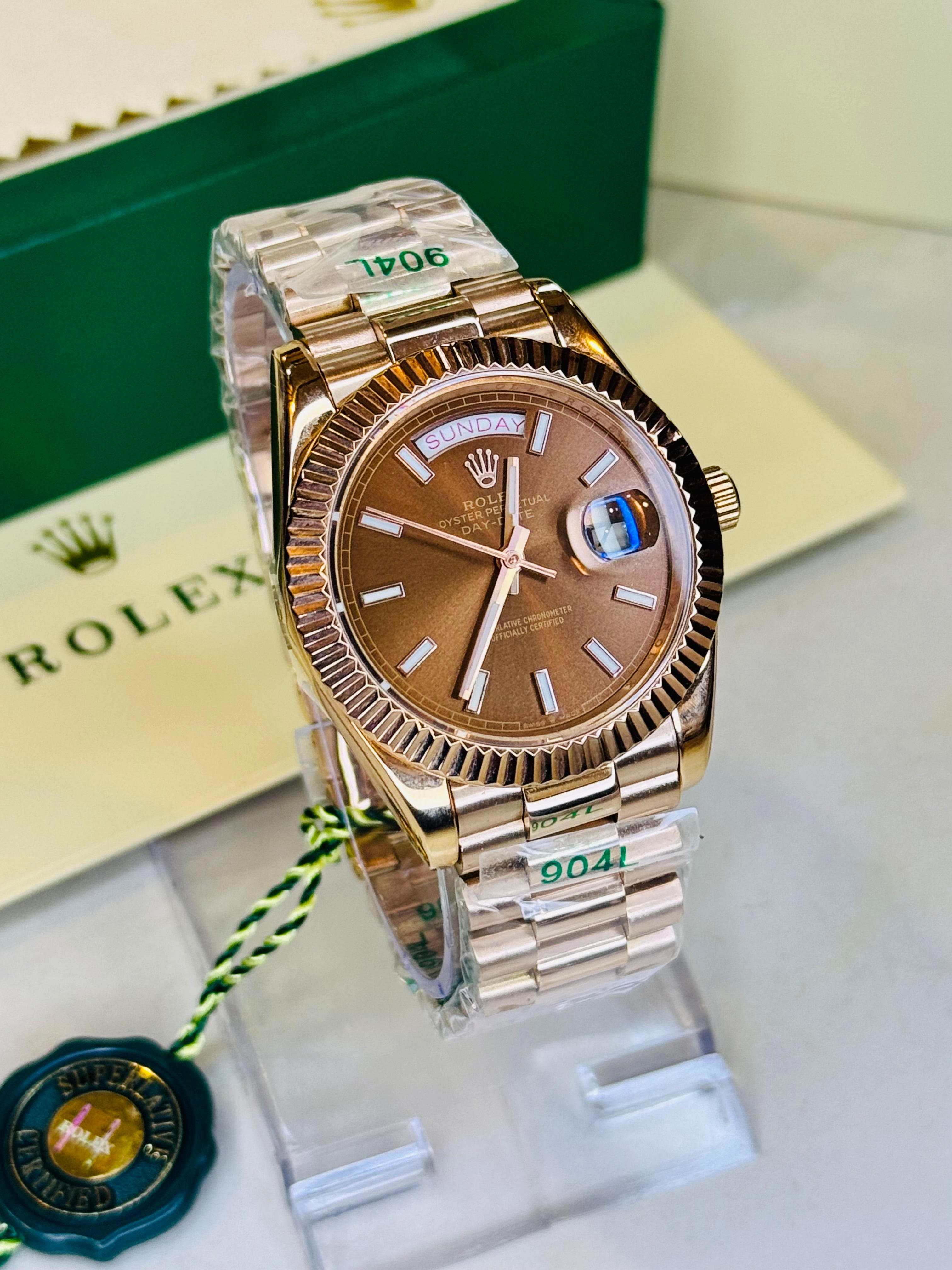 Day Date Rose Gold Chocolate Dial Automatic Super Clone Watch