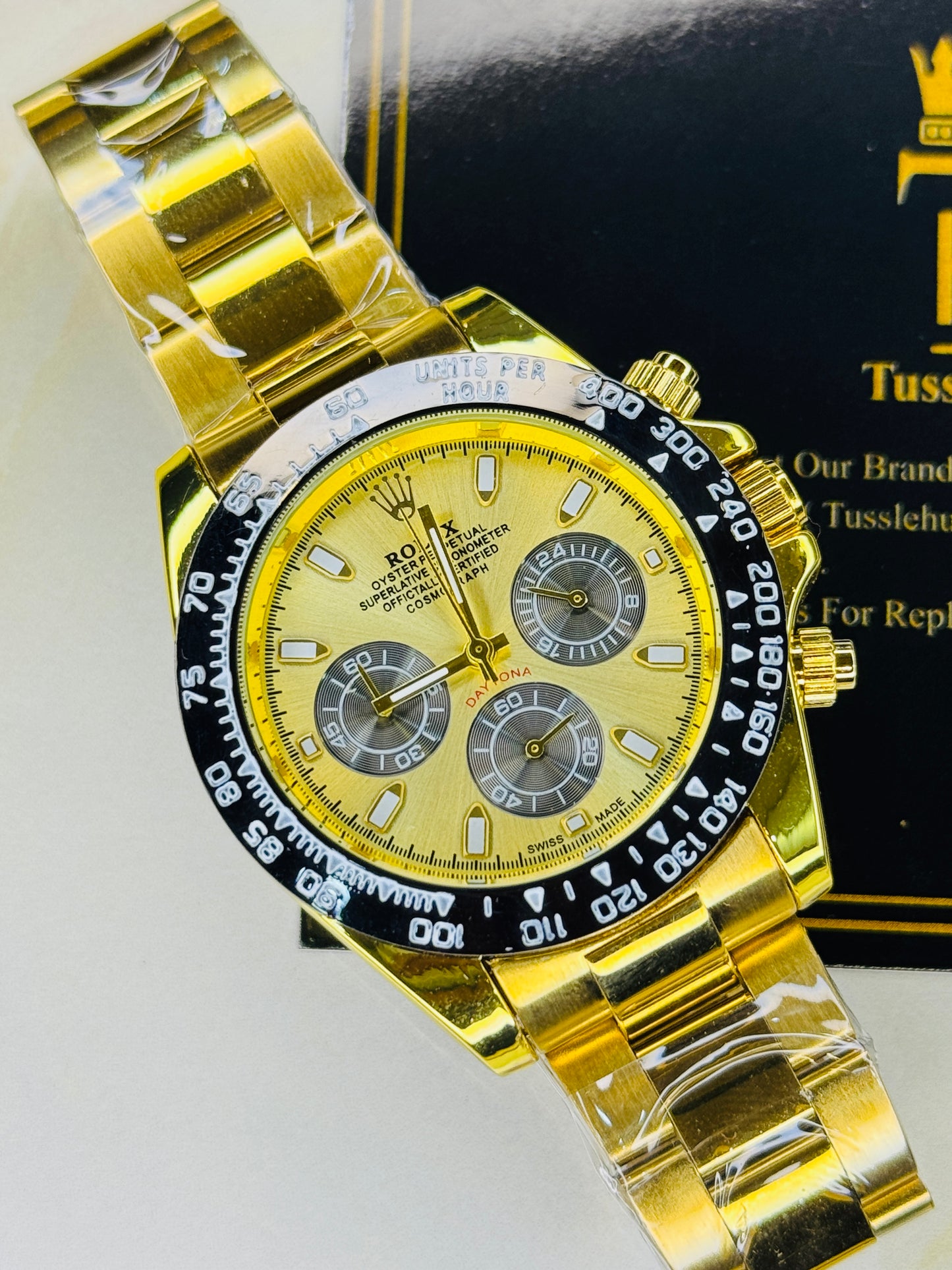 Gold Daytona Chronograph Master Clone Chain Strap Watch