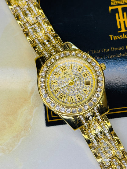 Gold Iced Out Watch For Her