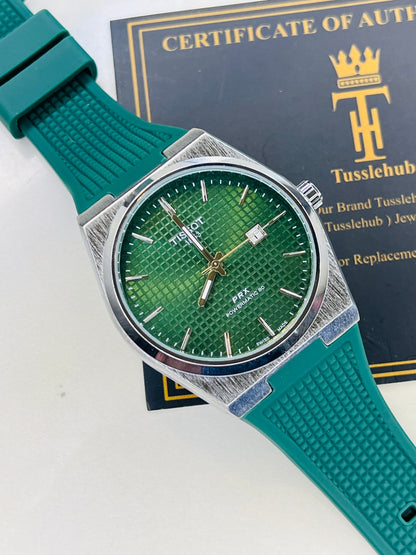 Green Silver PRX Silicon Strap Watch