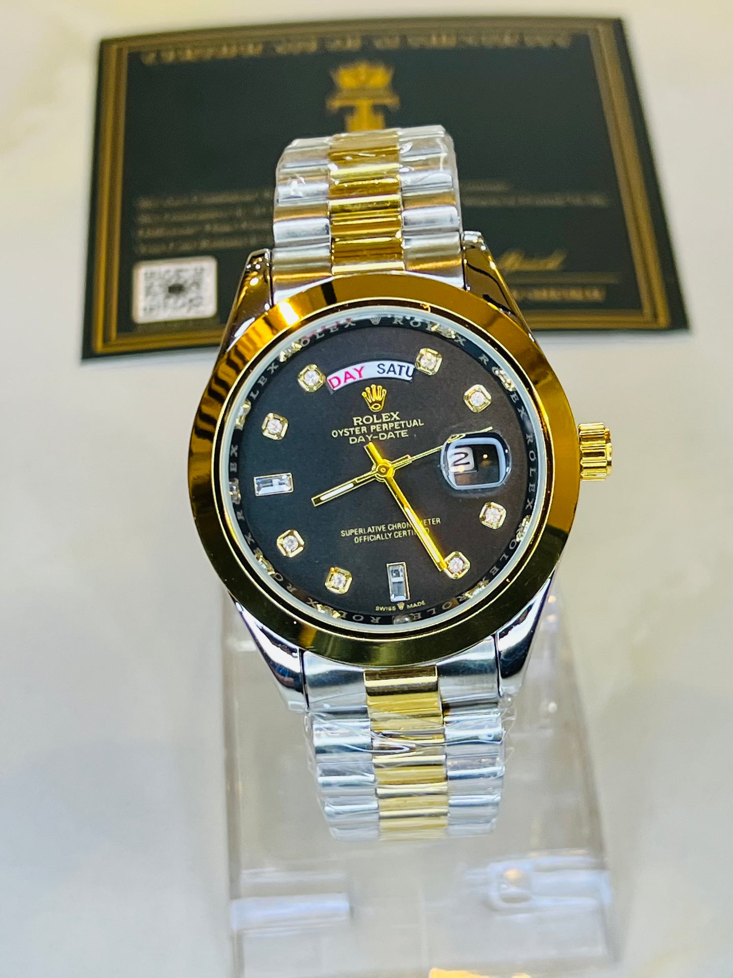 Premium Two Tone Black Date Just Plain Bezel Watch