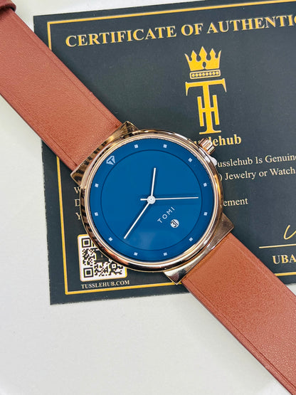 Tomi Brown Strapped Ocean Dial Elegance Watch