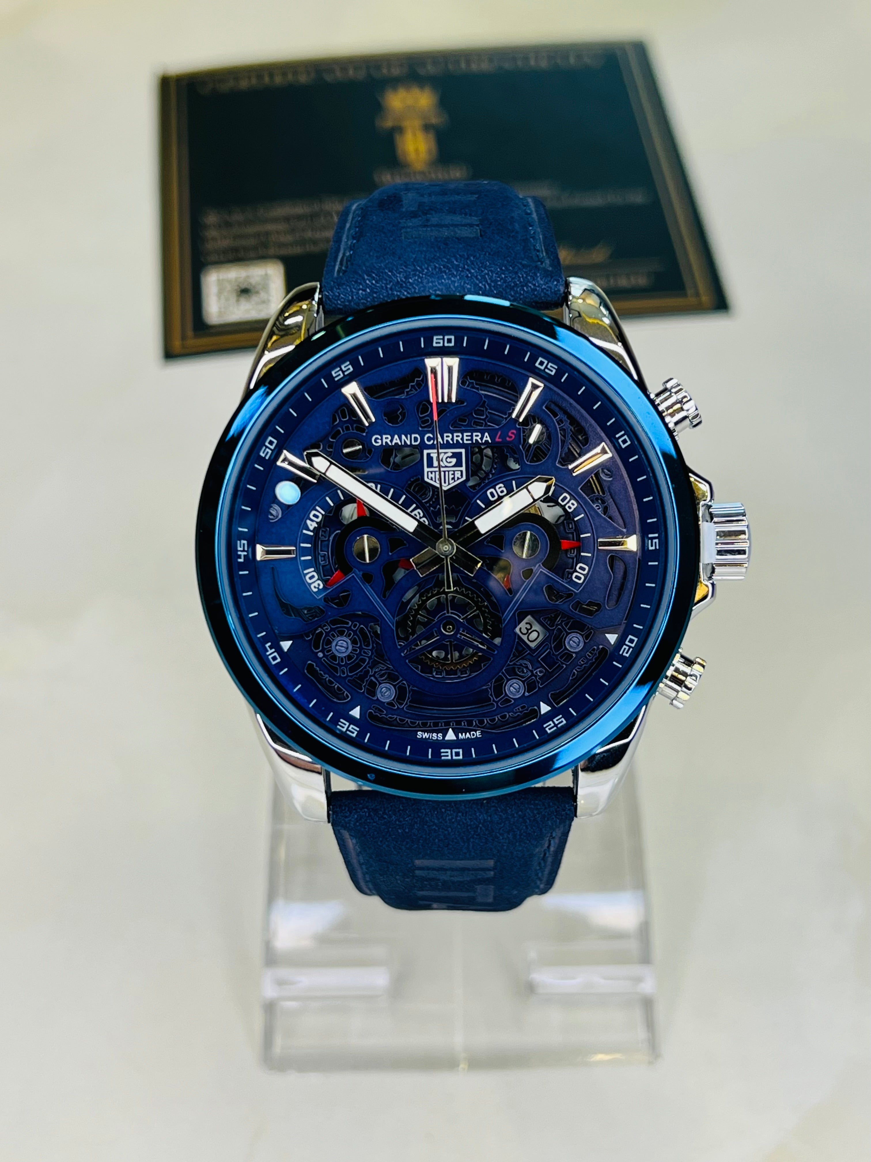 Tungsten Blue Grand Carrera Chronographs Leather Watch