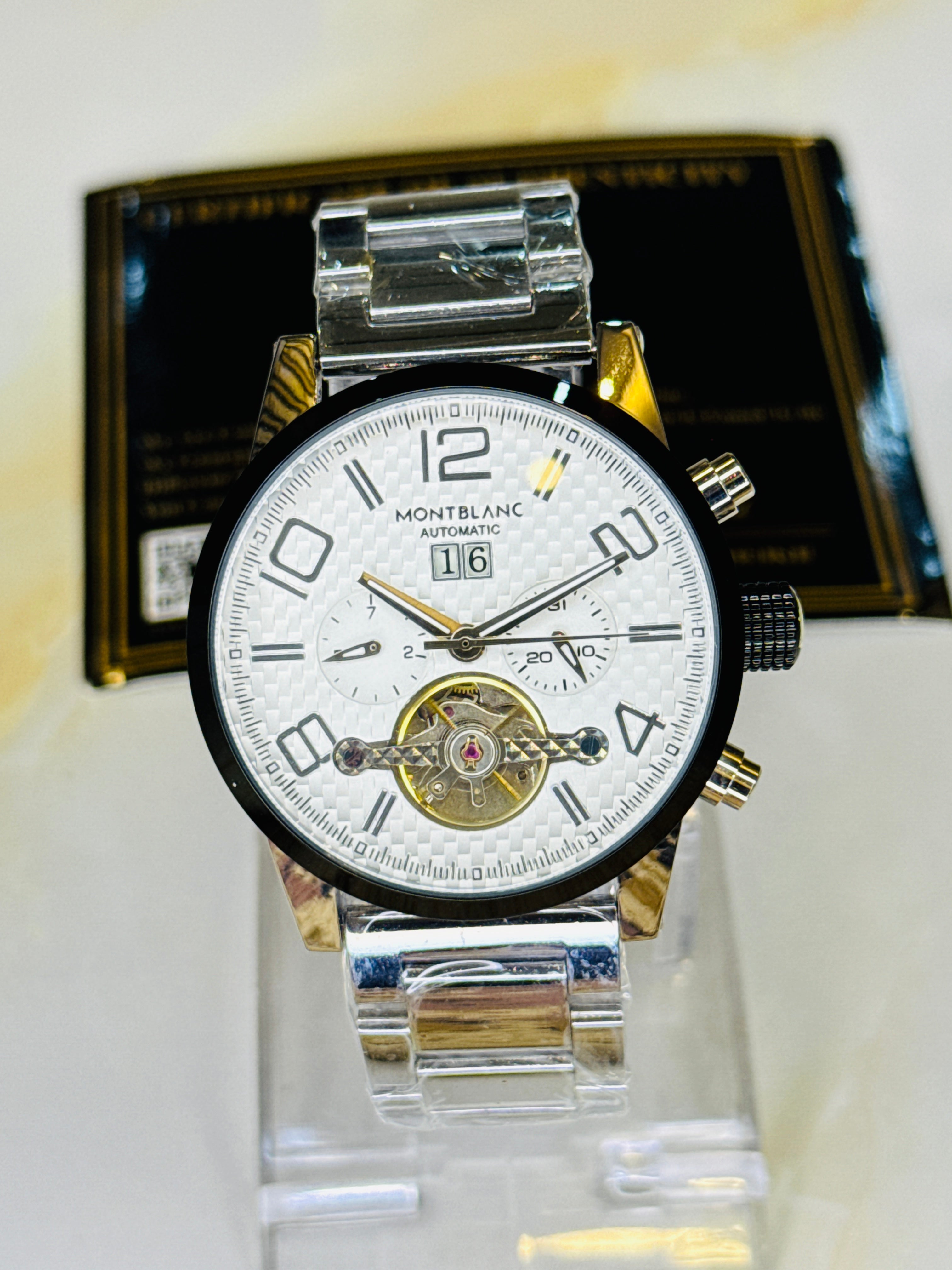 Montblanc Silver White Automatic Pendulum Skeleton Watch