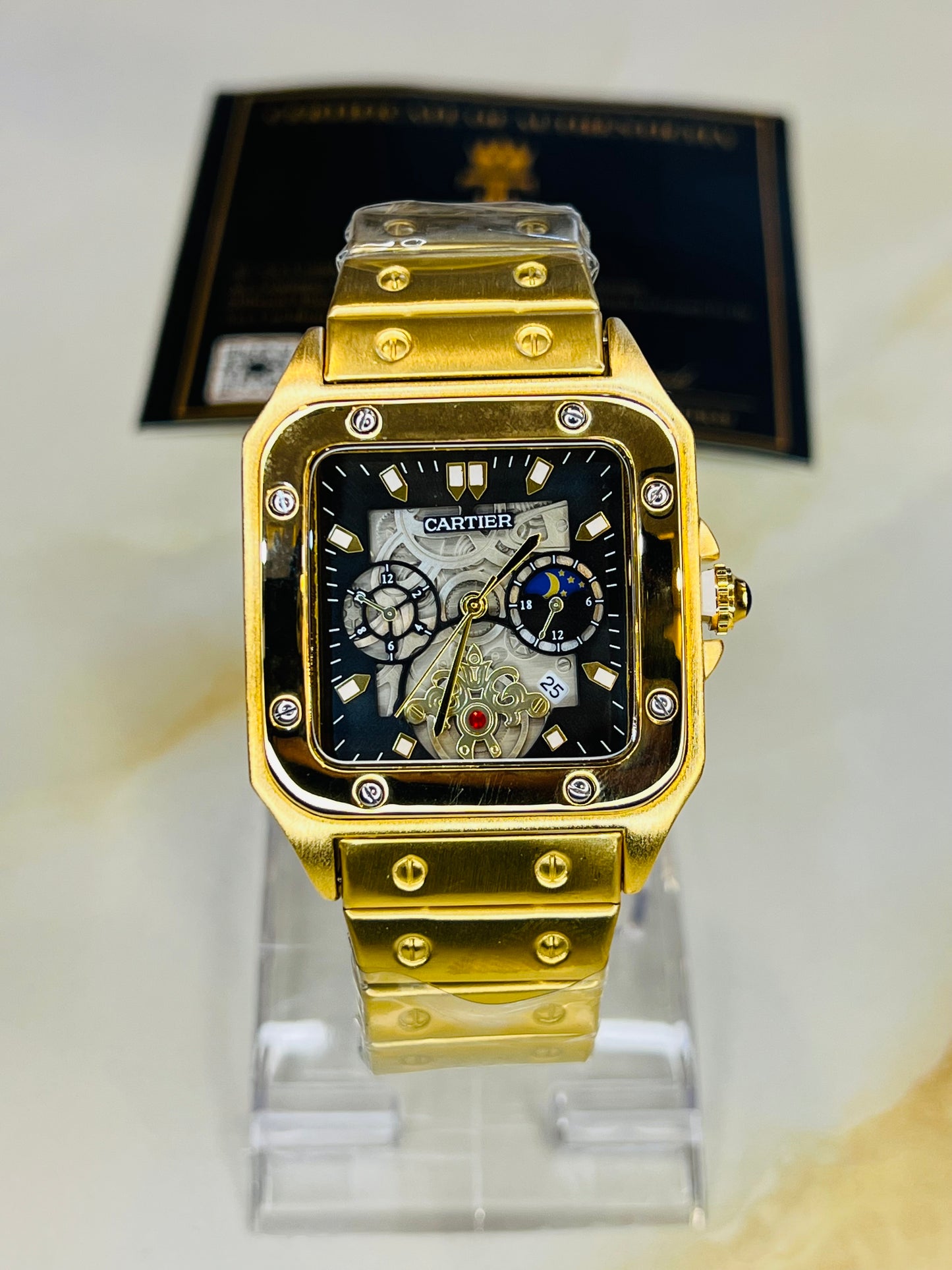 Tank Gold Black Dial Square Premium Watch