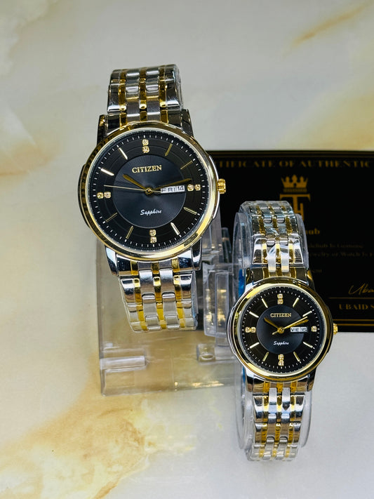 Two Tone Black Day Date Citizen Couple Watch