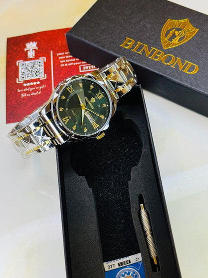 Forest Green Binbond Diamond Dial Watch