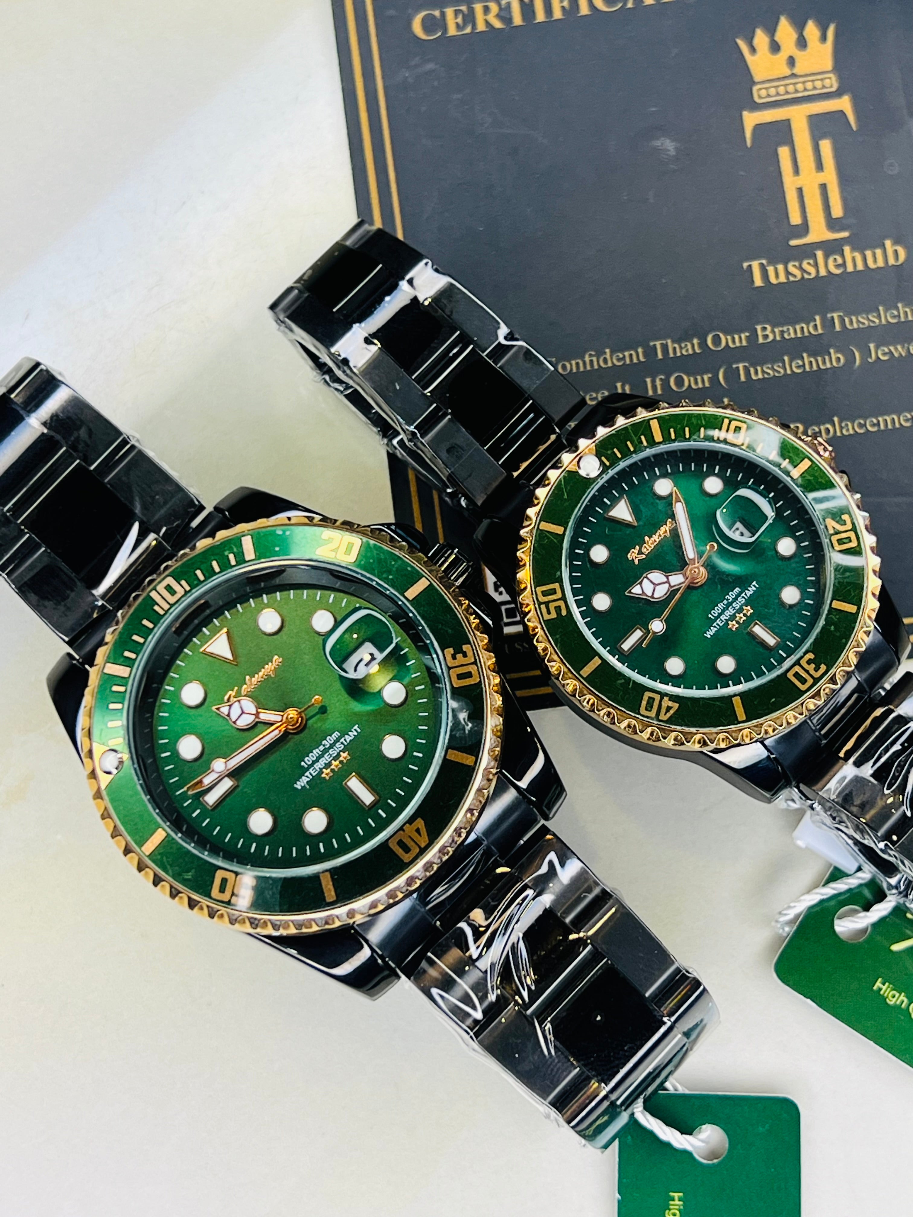 Kaluuya Black Green Rotating Bezel Couple Watches