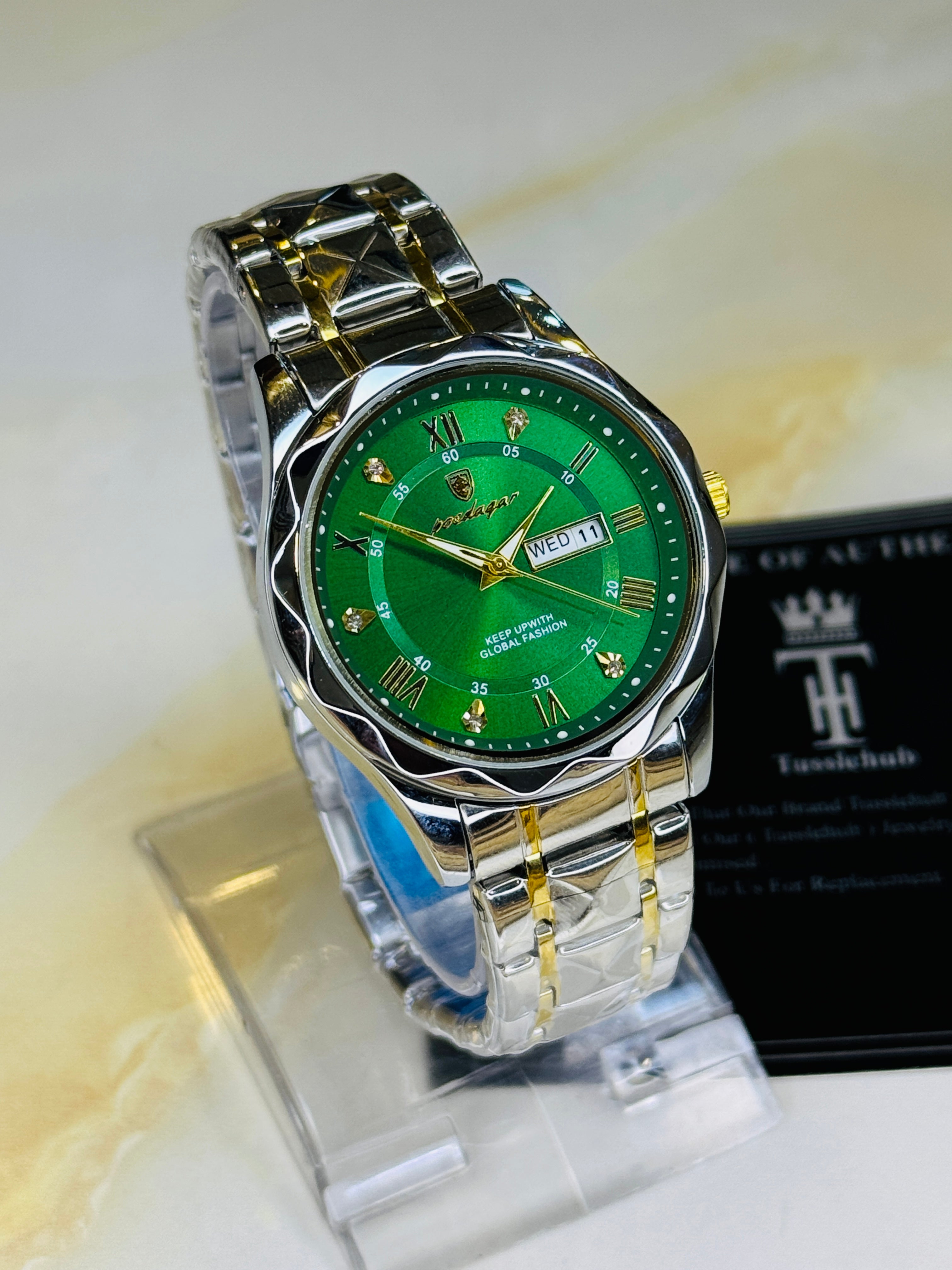 Two Tone Emerald Poedagar Prism Dial Watch