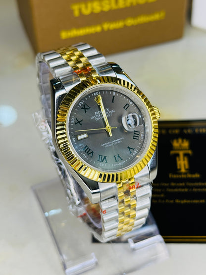 Jubilee Date Just Two Tone Roman Fluted Metallic Dial Quartz Watch