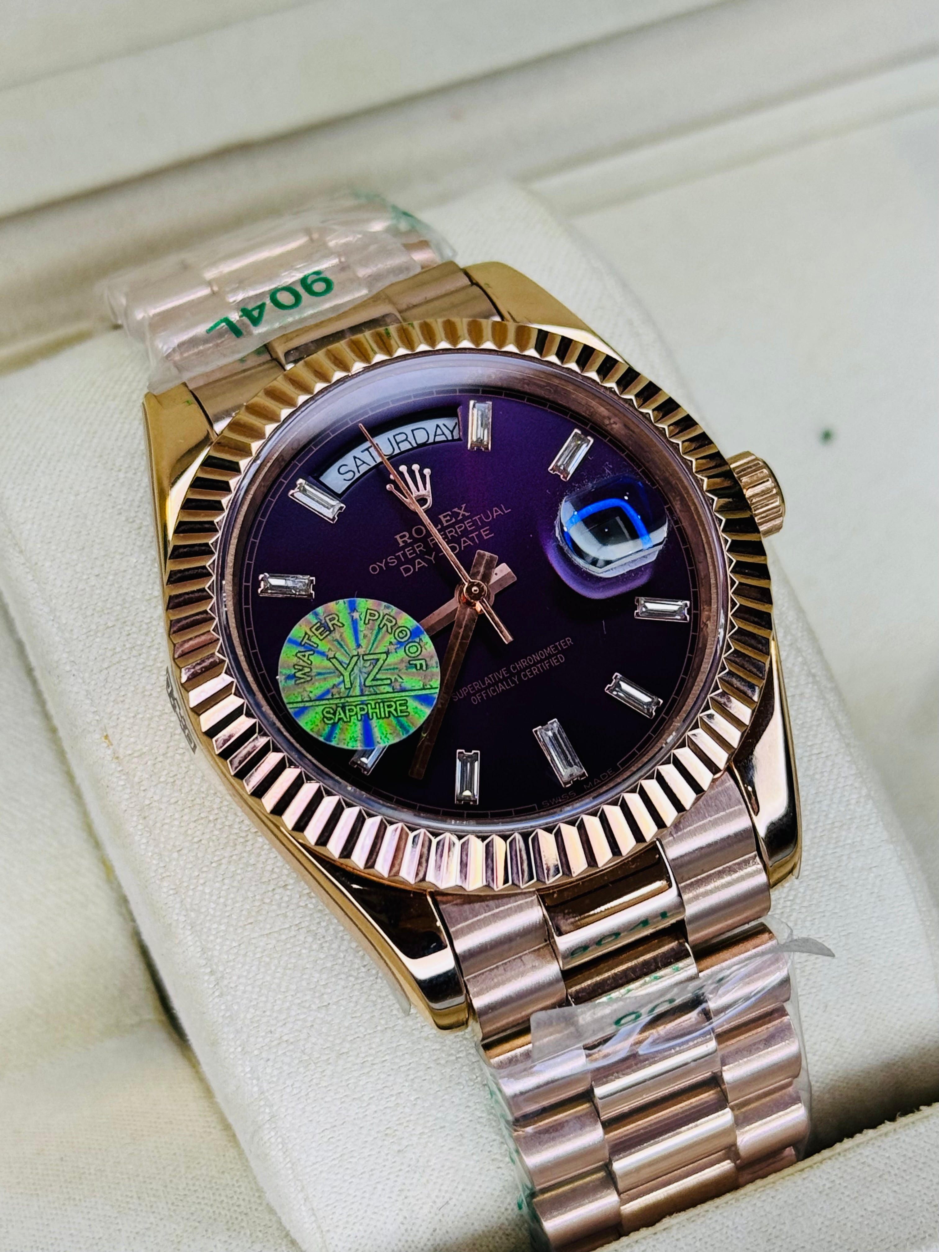 Day Date Rose Gold Indigo Dial Automatic Super Clone Watch