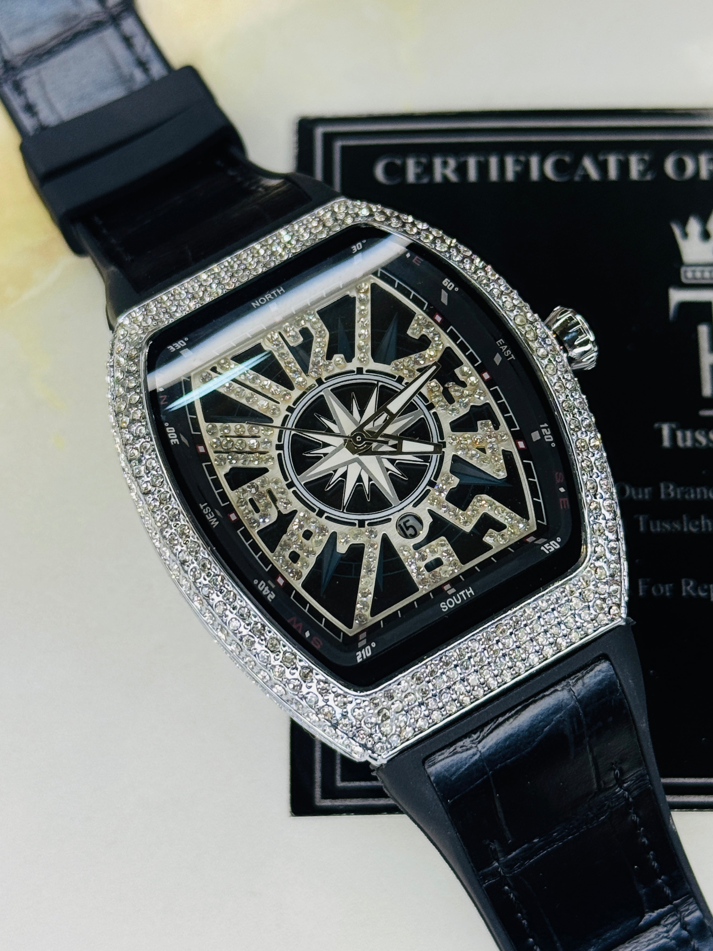 Vanguard Black Silver Iced Frank Muller Watch
