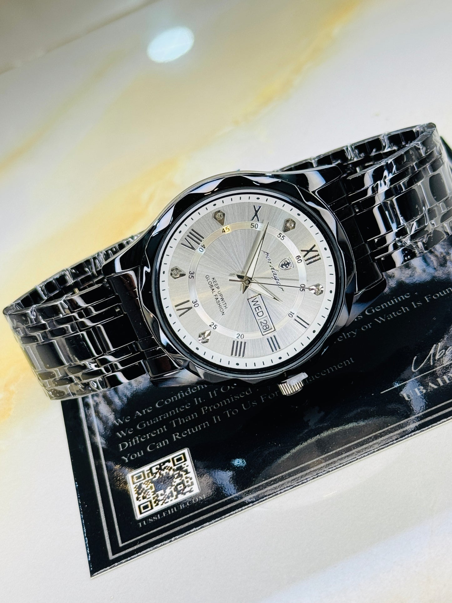 Black White Poedagar Saint Day Date Watch